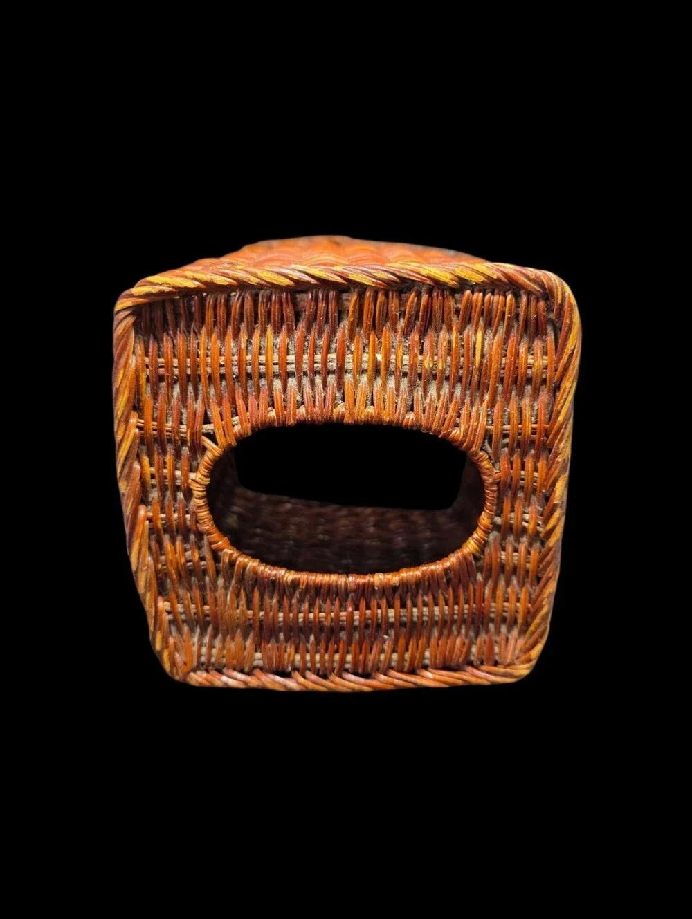 Vintage Woven Rattan Tissue Box Cover - Brown